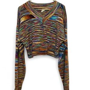 Urban Outfitters Rainbow Marled V-Neck Cropped Sweater